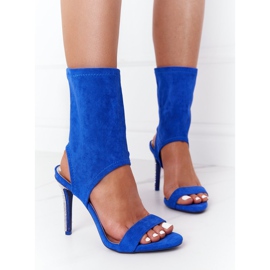 Sandale na visoku petu s kubnim cirkonijom Lu Boo Plava srebro 1