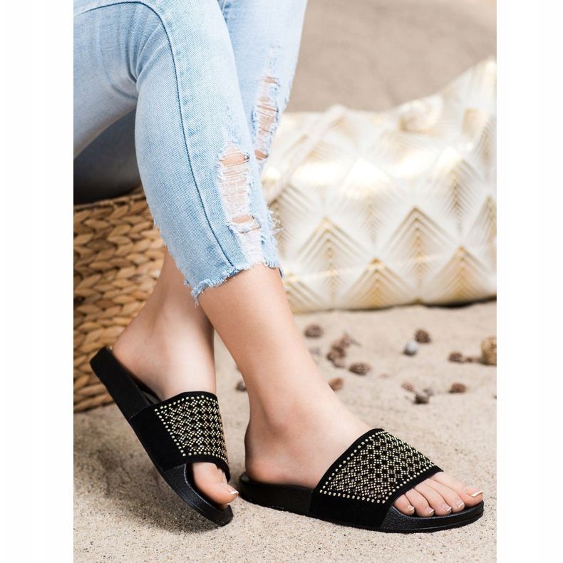 Evento Elegantne papuče s ukrasima crno 1