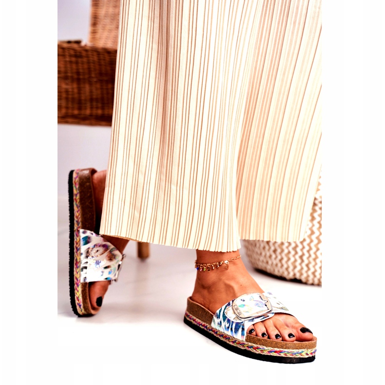 Ženske papuče Big Star metalik uzorak DD274127 bijela ljubičasta srebro zelena 2