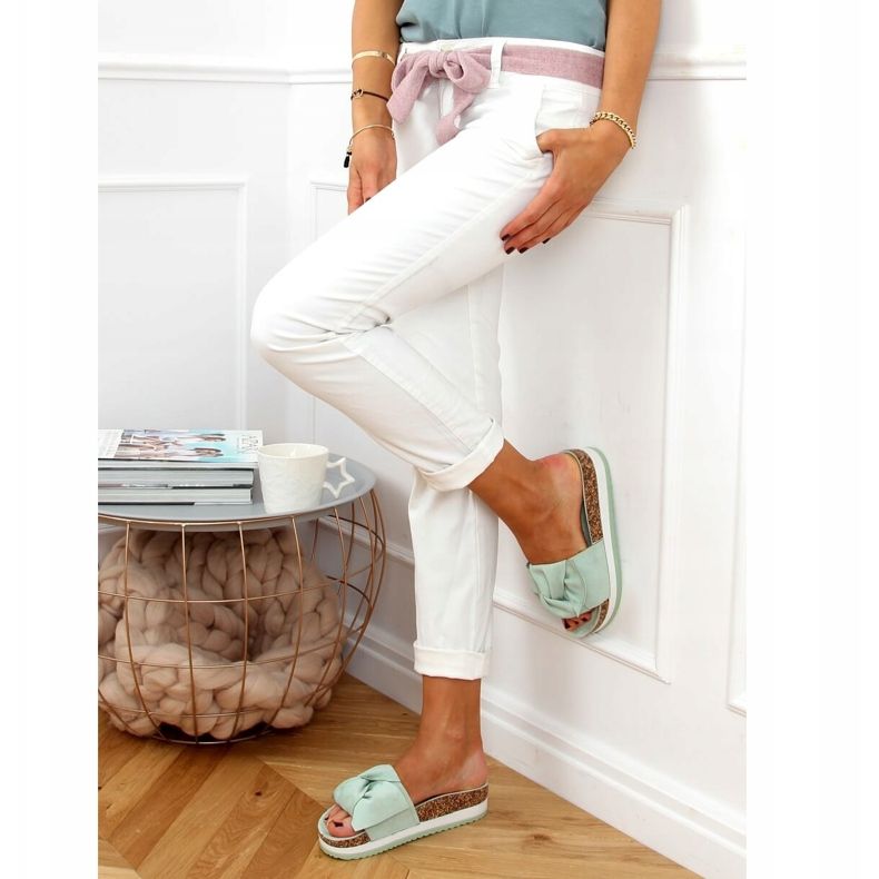 Mint 8228 Zelene papuče na visokom potplatu zelena 2