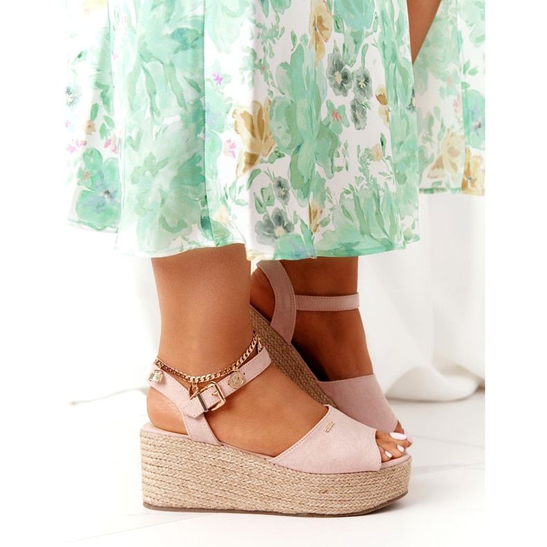 Sandale na klin s pletenicom Big Star FF274749 Goli ružičasta 3