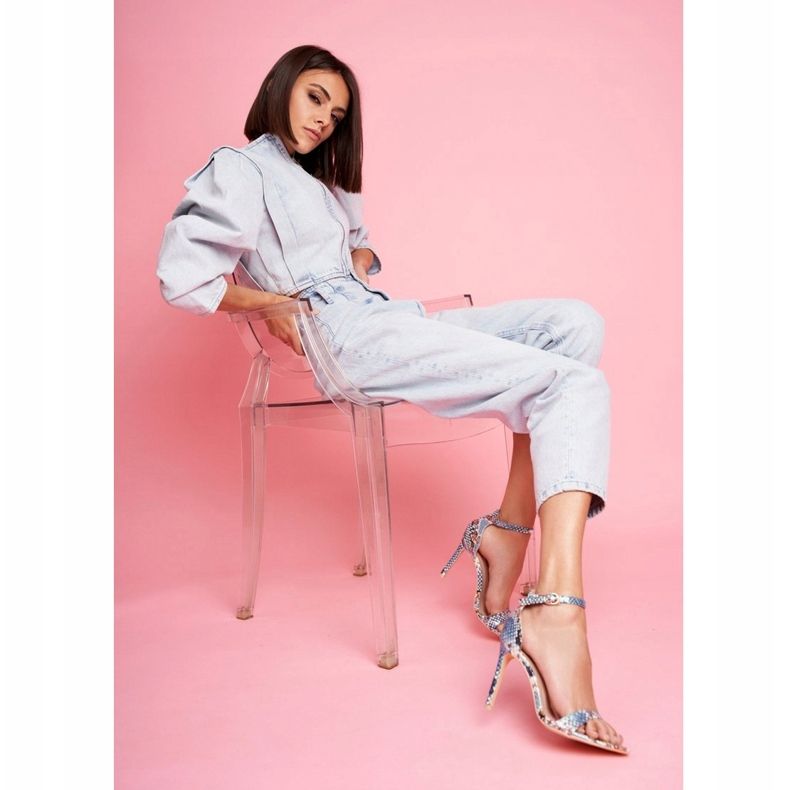 Lu Boo ženske sandale na visoku petu, plave bež 1