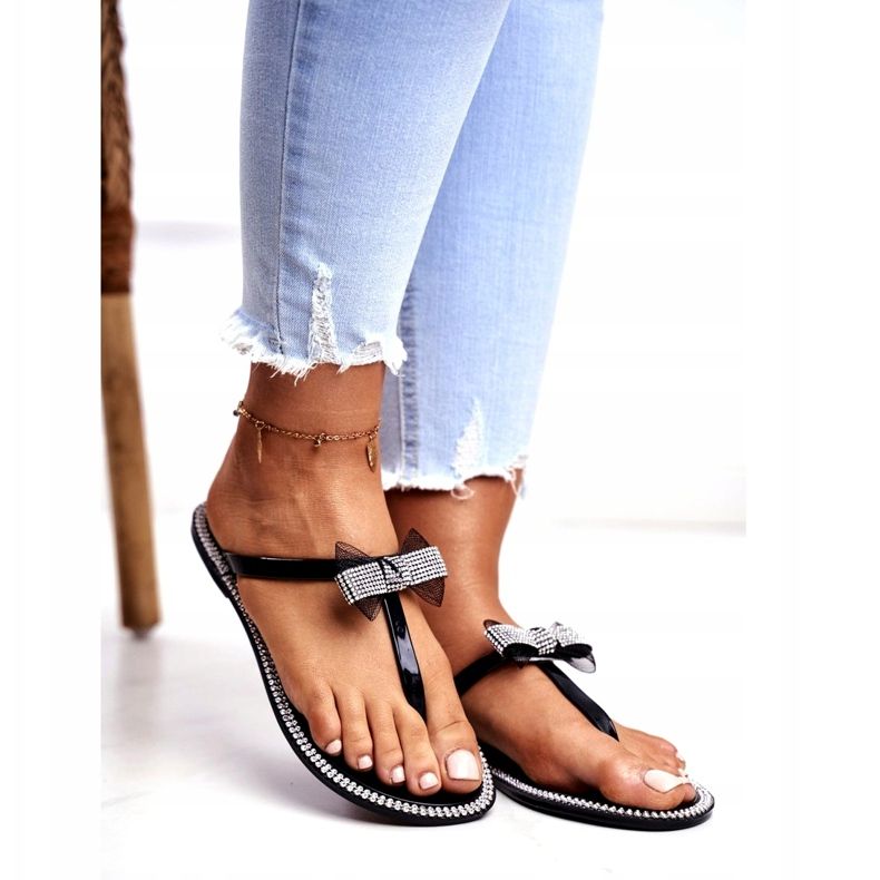 LU BOO Ženske gumene papuče Crni japanke Rhinestones Lou crno 1