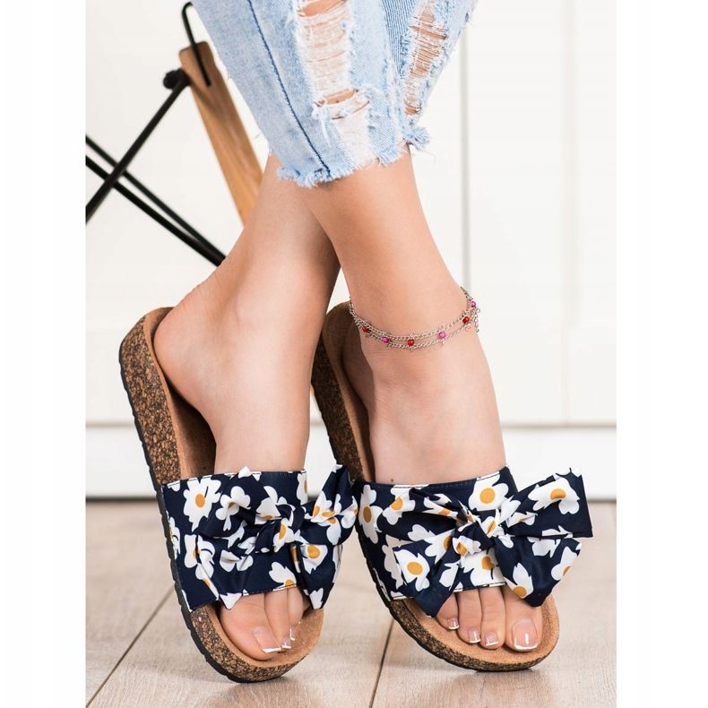 SHELOVET Modne papuče s cvijećem tamnoplava 1