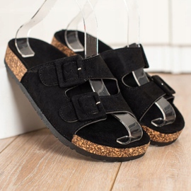 SHELOVET Udobne papuče s kopčama crna 2