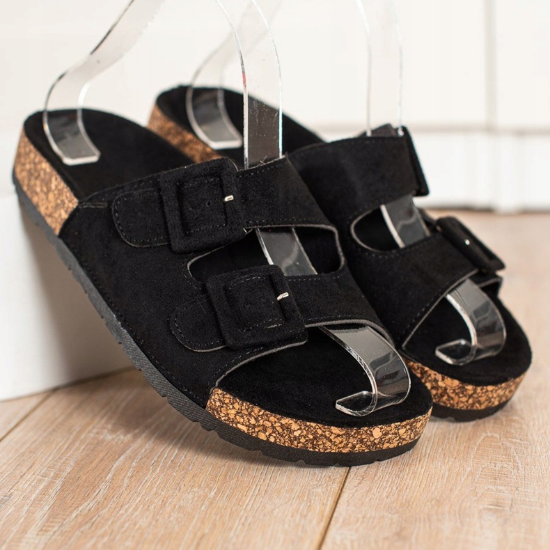 SHELOVET Udobne papuče s kopčama crna 2