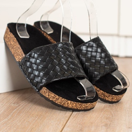 SHELOVET Modne pletene papuče crno 1