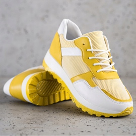 Bestelle Tenisice sa svjetlucavom platformom bijela žuta boja 1