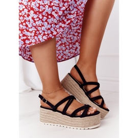 PS1 Crne sandale na crnoj pletenoj platformi Ludo zaljubljen 2