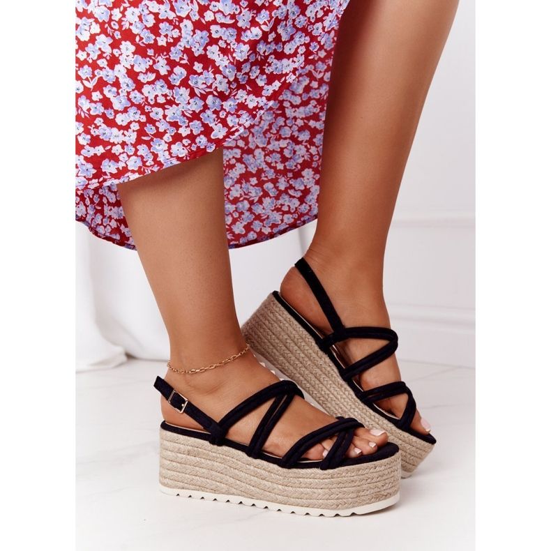 PS1 Crne sandale na crnoj pletenoj platformi Ludo zaljubljen 2