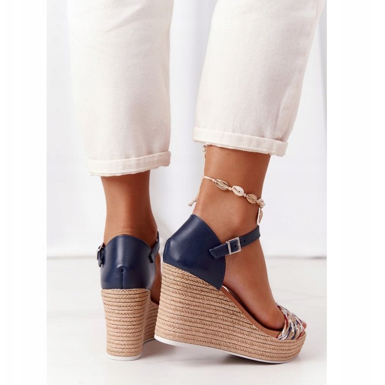 Kožne sandale na klin Maciejka L4869-17 Mornarsko plava 1