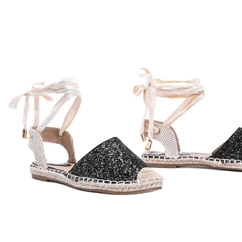 Espadrile od brokata povezane crnom kasandrom bež 1