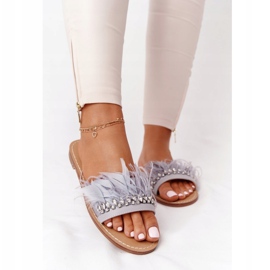 Papuče s perjem Lu Boo Grey siva 1