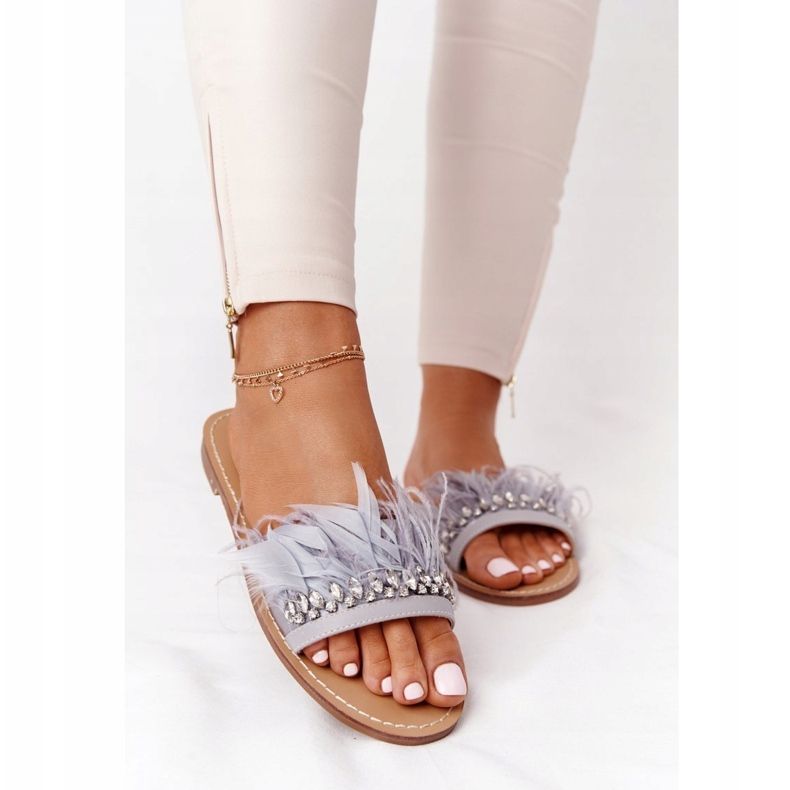 Papuče s perjem Lu Boo Grey siva 1