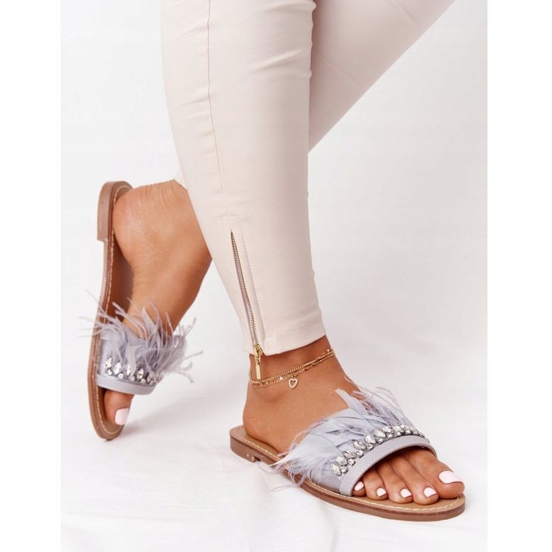 Papuče s perjem Lu Boo Grey siva 2