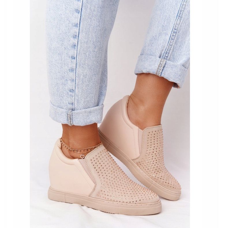 Tenisice na klin s šljokicama Lu Boo Bež smeđa 2