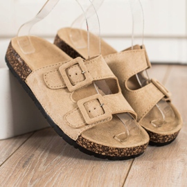 SHELOVET Udobne papuče s kopčama bež 2