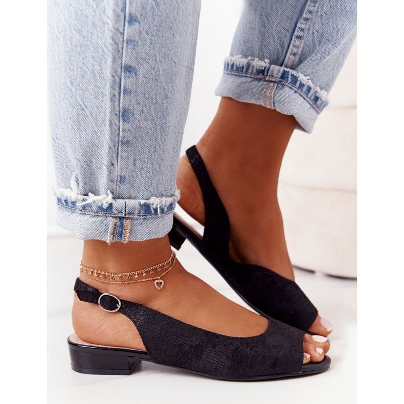 Sandale na visoku petu od antilopa Sergio Leone SK807 Crna 2