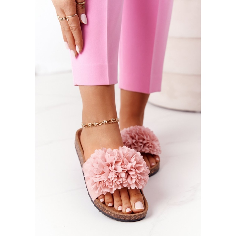 Ružičaste papuče Flowerbomb na potplatu od pluta ružičasta 1