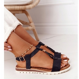 PE1 Ženske ravne sandale Willow Black crno 1