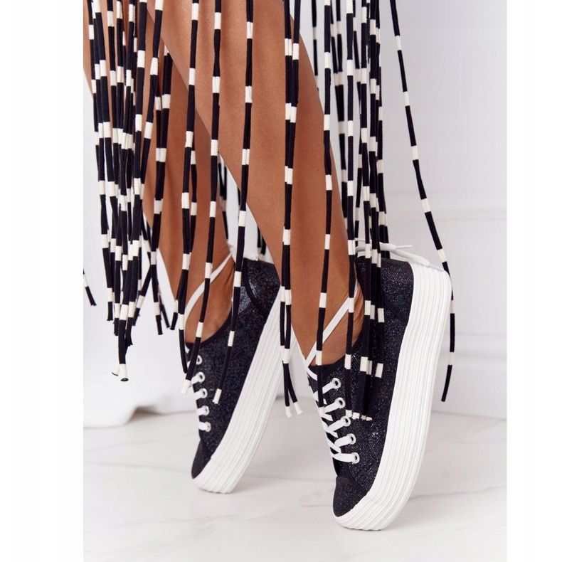 S.Barski Svjetlucave tenisice na platformi Black Luna crna 2