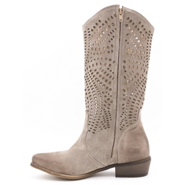 Exousite Ženske ažurne kožne čizme 1229 sive boje siva 1