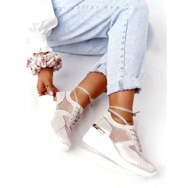 Kožne tenisice na klin s mrežom S.Barski zlatne bež zlatna 5