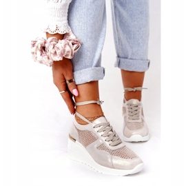 Kožne tenisice na klin s mrežom S.Barski zlatne bež zlatna 2