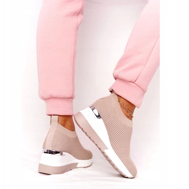 Ažurne tenisice na klin na bež HO248 Harmony 4