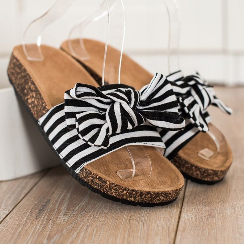 SHELOVET Modne prugaste papuče bijela crno 2