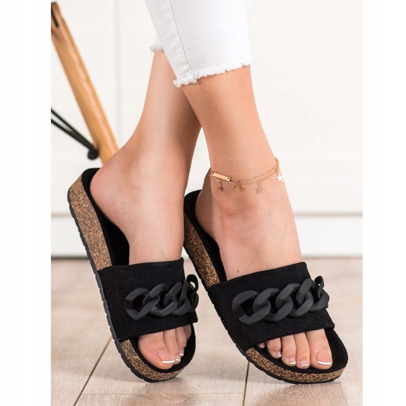 SHELOVET Modne papuče s ukrasom crna 1