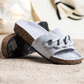 SHELOVET Modne papuče s ukrasom siva 1