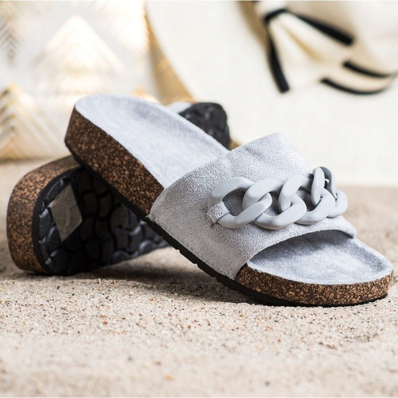 SHELOVET Modne papuče s ukrasom siva 1