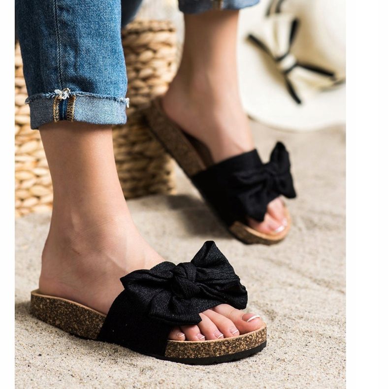 SHELOVET Papuče s mašnom crna 1