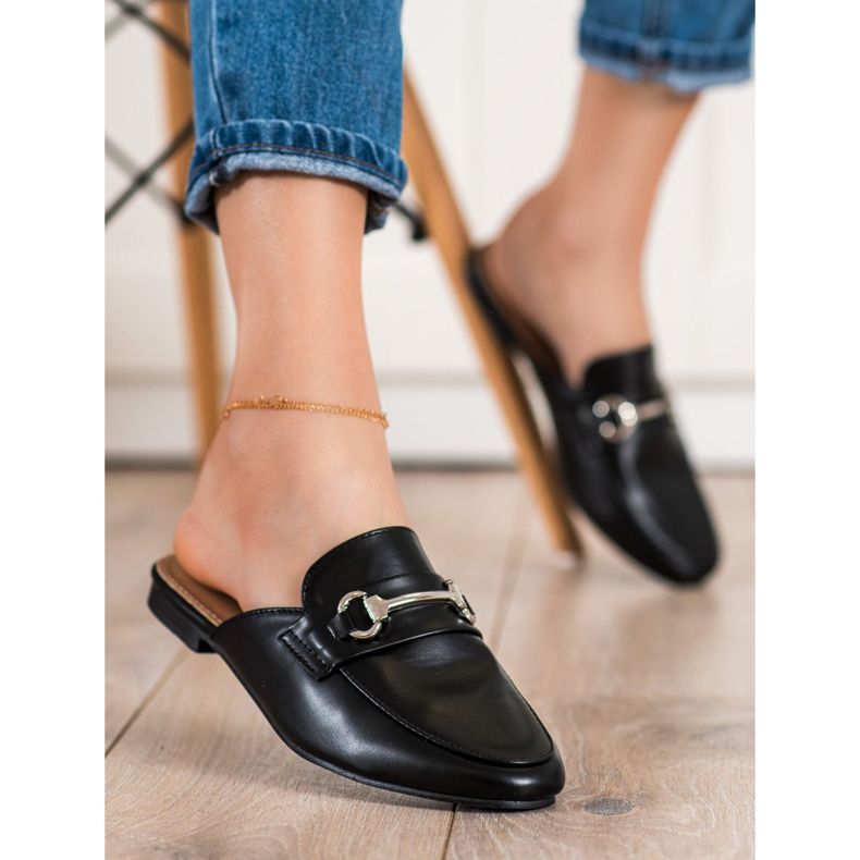 SHELOVET Elegantne papuče s ukrasom crna 2