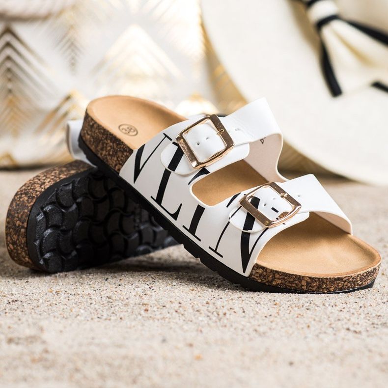 SHELOVET Udobne papuče od eko kože bijela 1