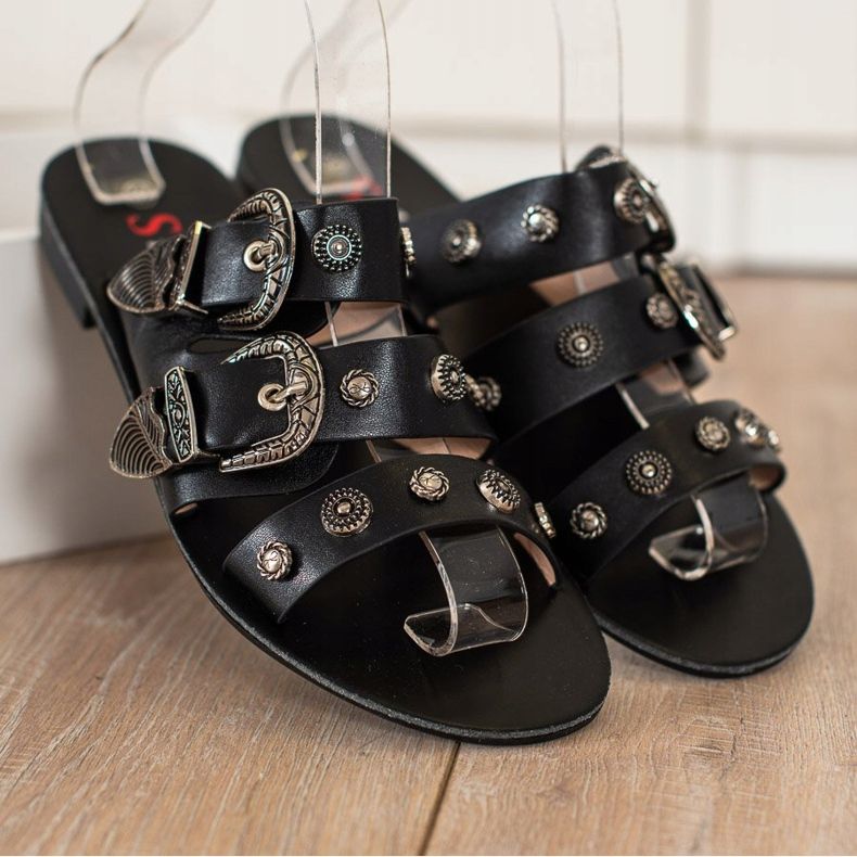 Seastar Elegantne papuče s kopčama crna 1