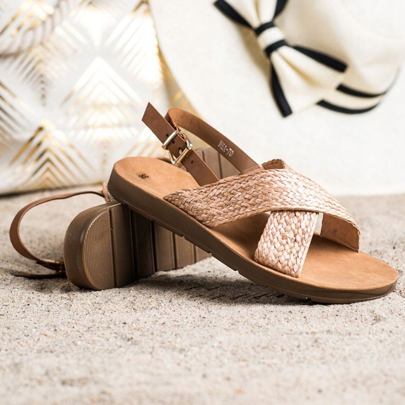 SHELOVET Udobne pletene sandale smeđa narančasta 1