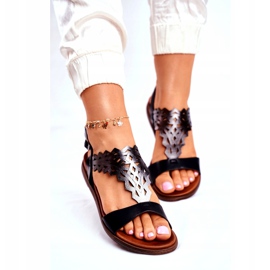 Ženske sandale ravne Sergio Leone crne SK035 crno srebro 2