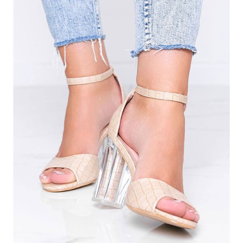 Bež pumpe na stupu s prozirnom petom No Fear 1