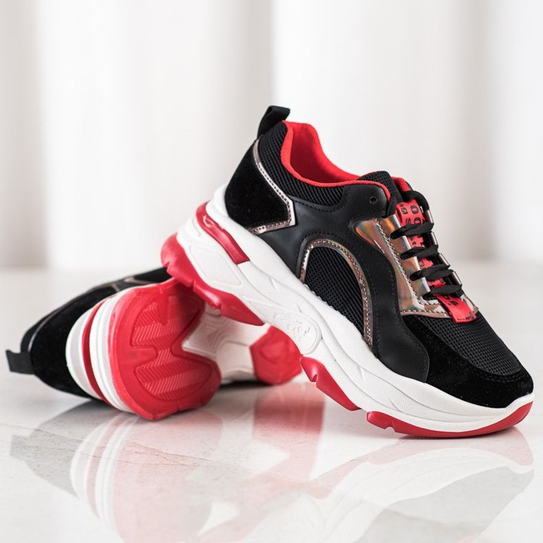 Tenisice na platformi FASHION crna crvena 1