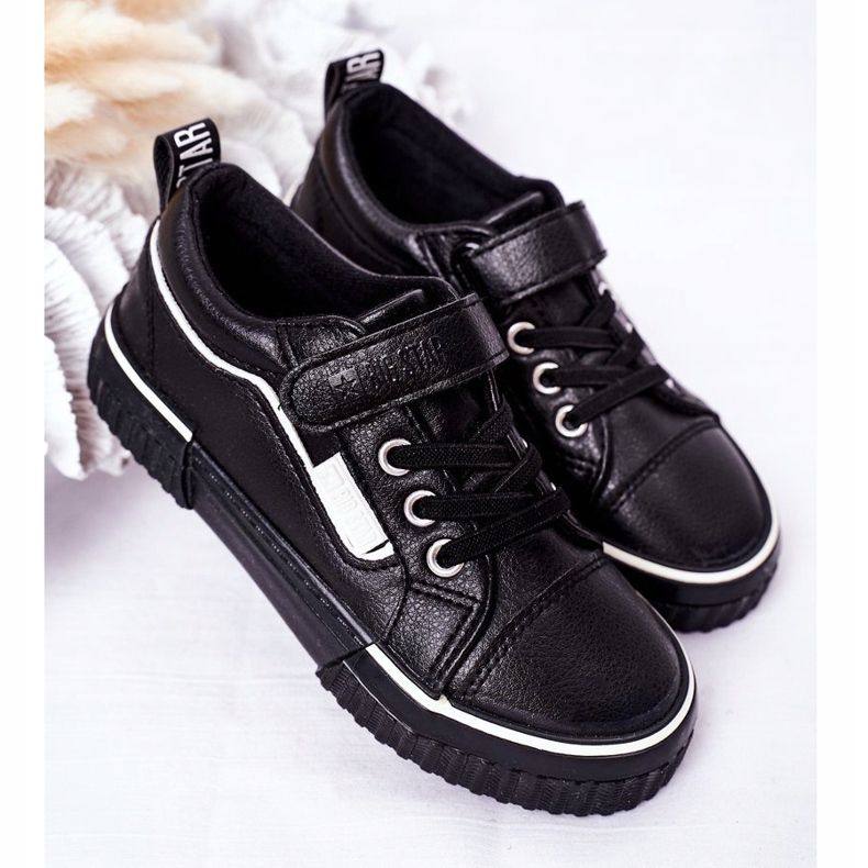 Dječje kožne tenisice s čičkom Big Star HH374029 Crne crno 2