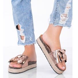 Ženske papuče od ružičastog zlata s mašnom Columbia zlatna 1