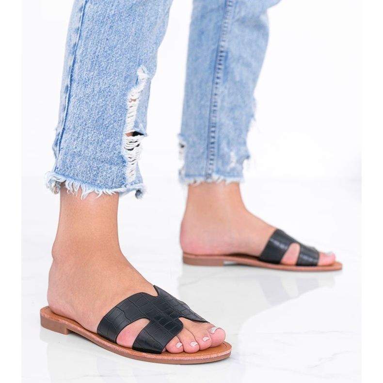 Crne papuče s uzorkom krokodilske kože od feniksa crna 1