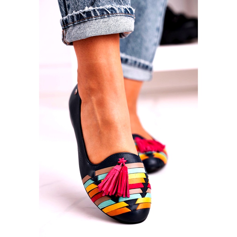 Maciejka kožne balerinke s resama tamnoplave 04016-17 mornarsko plava raznobojna 3