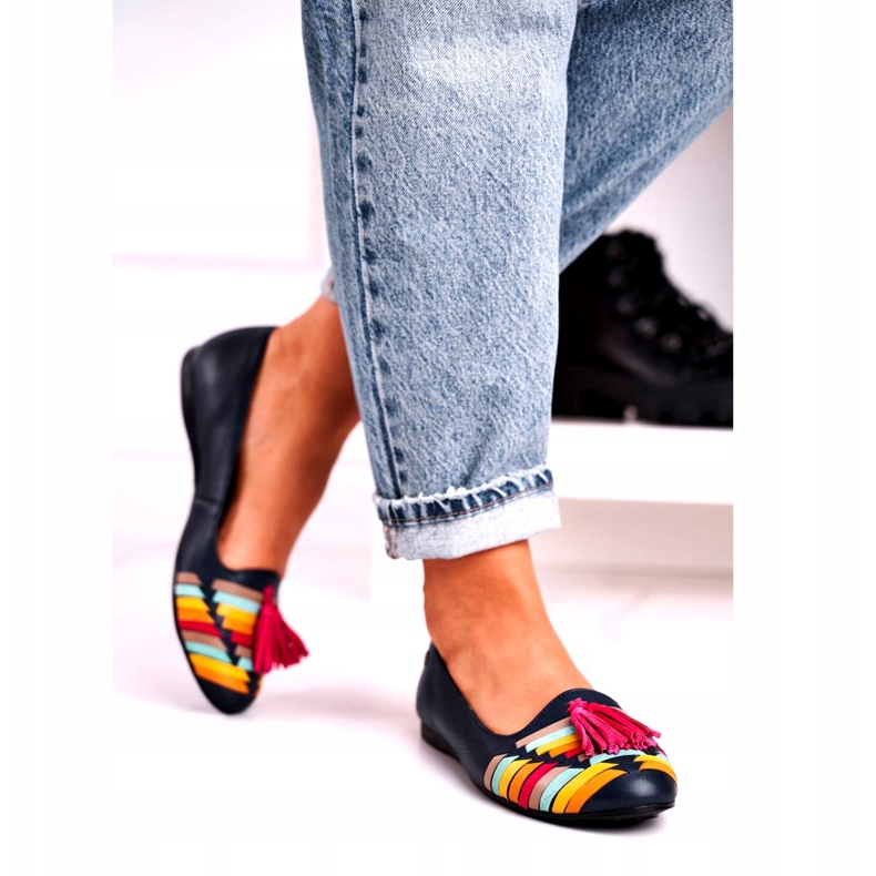 Maciejka kožne balerinke s resama tamnoplave 04016-17 mornarsko plava raznobojna 2