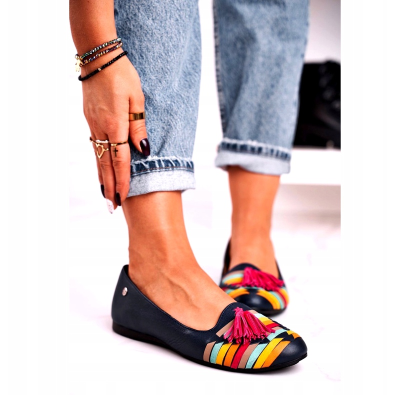 Maciejka kožne balerinke s resama tamnoplave 04016-17 tamnoplava višebojan 1