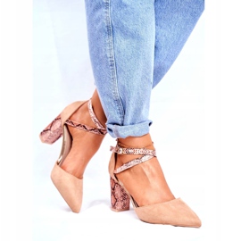 S.Barski Ženske pumpe na peti zmija bež zajedno smeđa 4