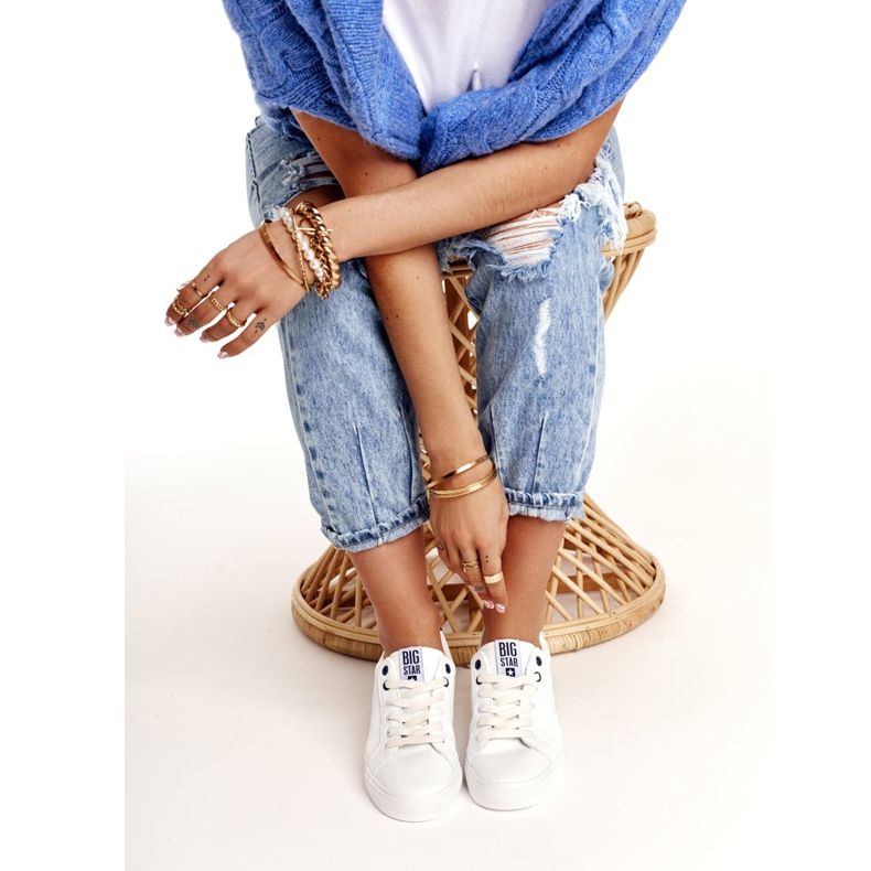 Ženske kožne tenisice Big Star BB274211 bijele i tamnoplave bijela mornarsko plava 2