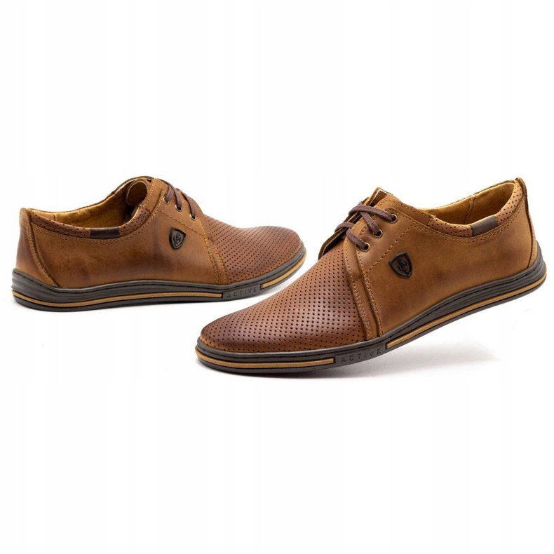 Polbut Muške kožne cipele 343p Openwork Camel smeđa 4